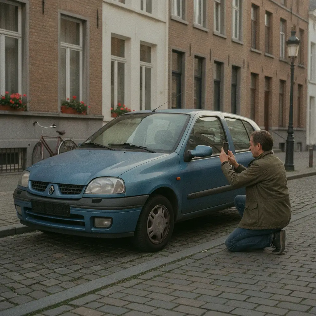 Voiture d'occasion photographiée dans une rue belge pour une annonce en ligne