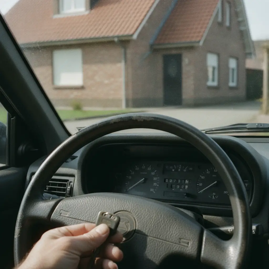 Tableau de bord et compteur kilométrique d'une voiture d'occasion avec la clé en main