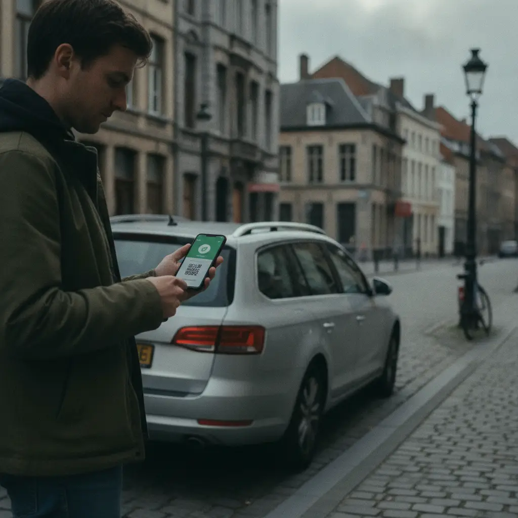 Carte verte digitale sur smartphone lors de la vente d'une voiture en Belgique