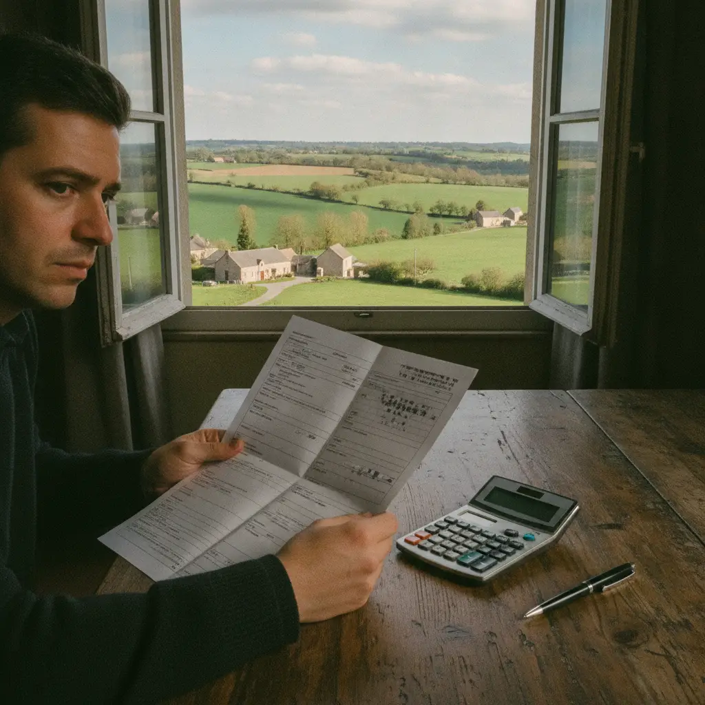 Automobiliste consultant un document de taxe de mise en circulation avec une calculatrice en Wallonie
