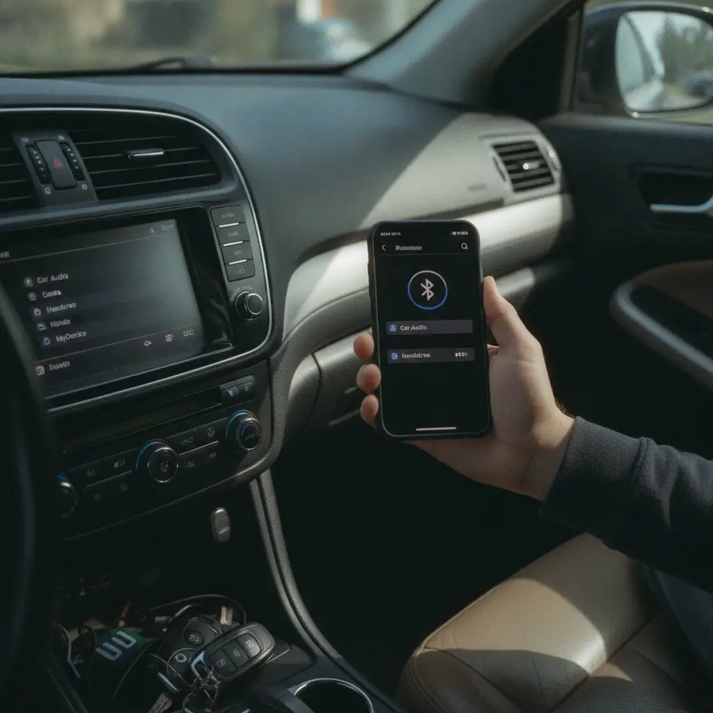 Smartphone connecté en Bluetooth à l'écran d'une voiture avant suppression de l'appareil jumelé