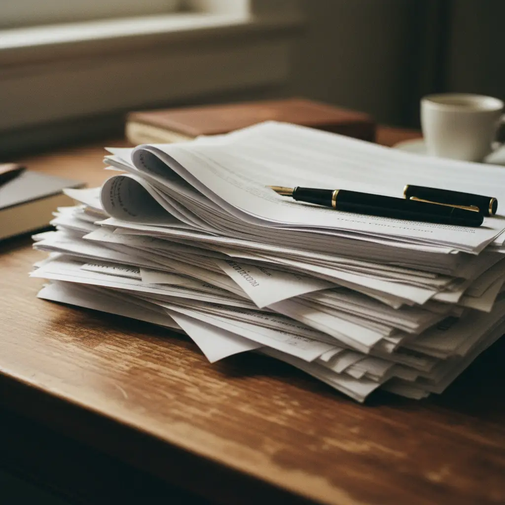 Documents de cession internationale et certificat de conformité européen sur un bureau