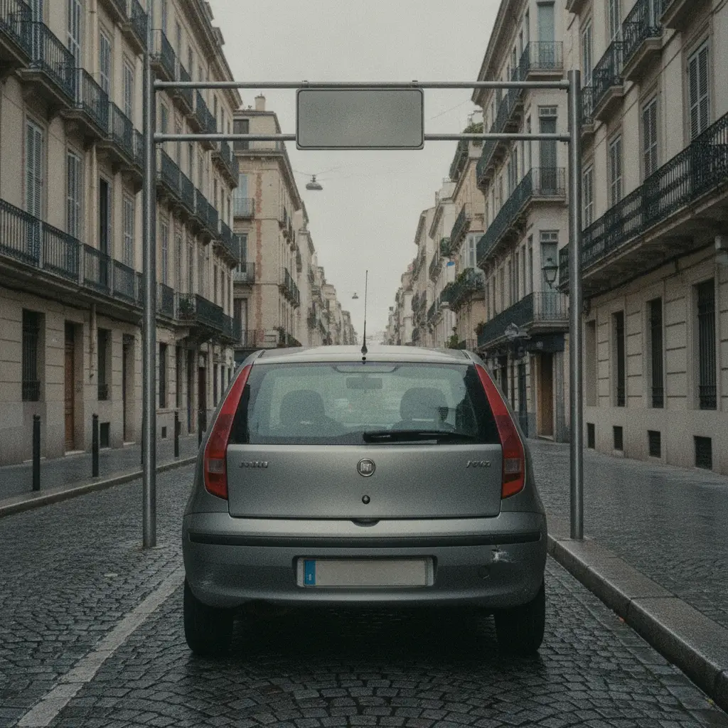 Une voiture d'occasion garée à l'entrée d'une zone à faibles émissions dans une ville belge