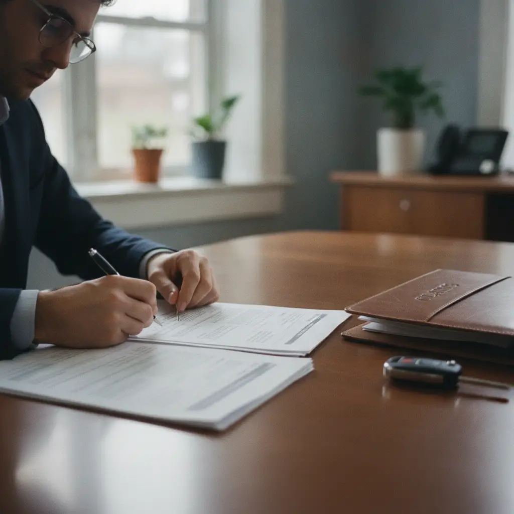 Signature d'un dossier d'indemnisation d'assurance apres un sinistre total sur une voiture
