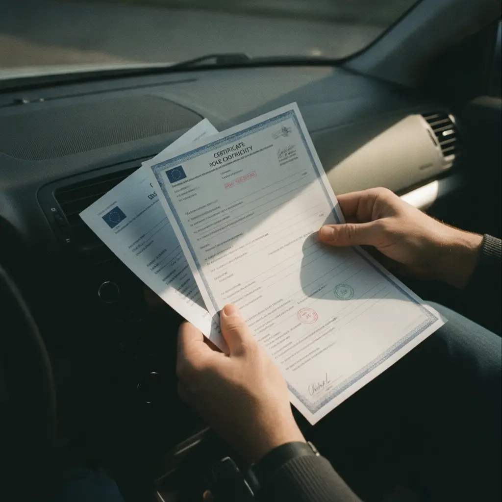 Verification des documents d'immatriculation allemands et du certificat de conformite avant la revente