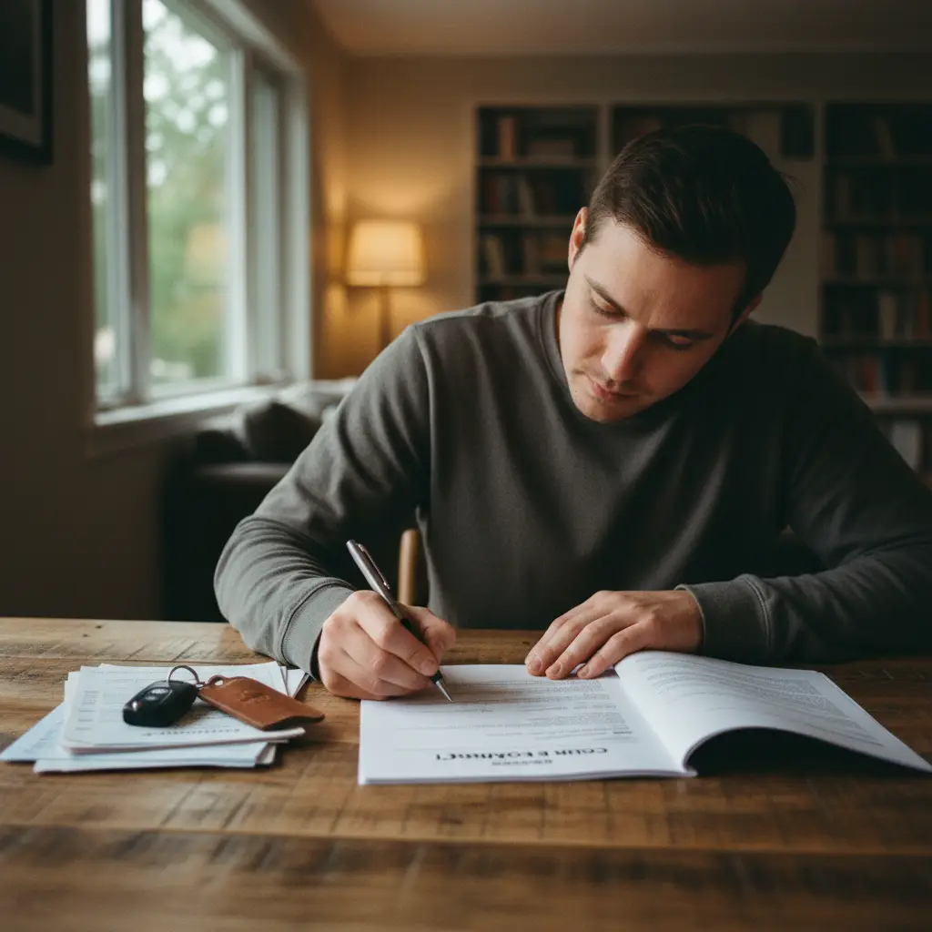 Signature d'un contrat de vente automobile avec clés de voiture